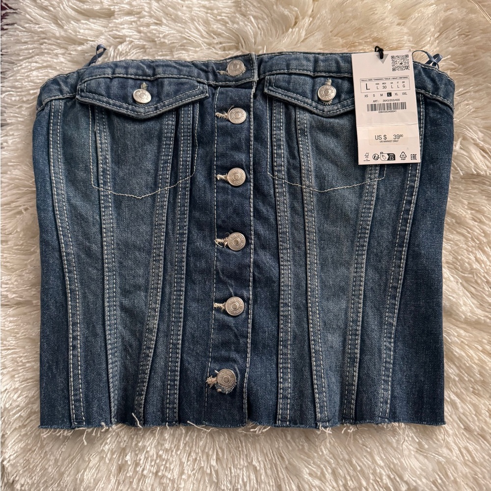 BRAND NEW FROM ZARA! Never worn, strapless denim top. Size large $25